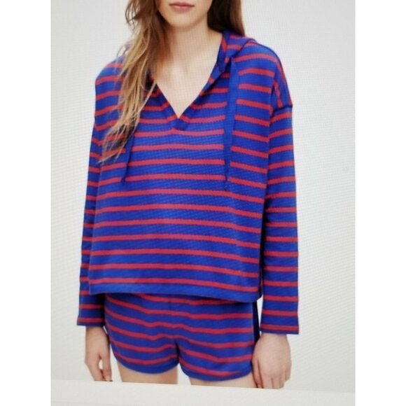 GAP Red Blue Long Sleeve V-Neck Cotton Hoodie Womens Sz (S) - Picture 2 of 14